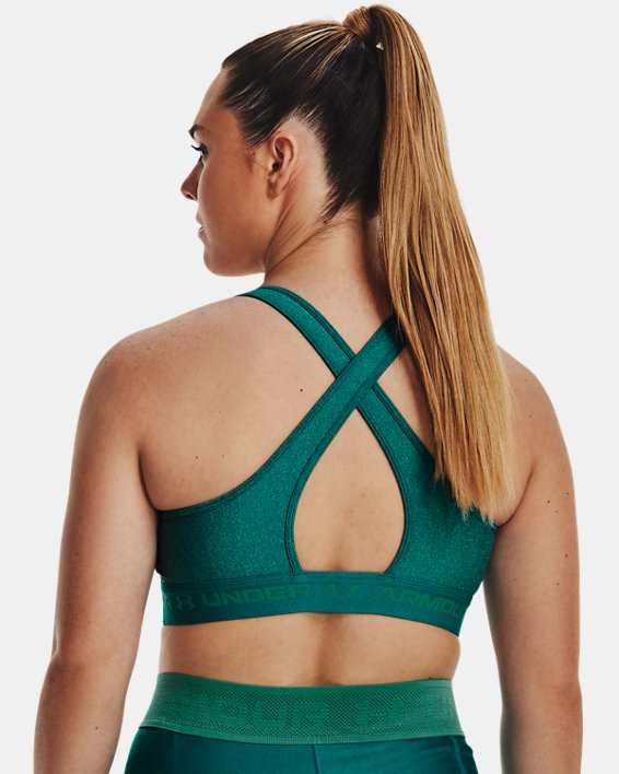 Women's Armour® Mid Crossback Heather Sports Bra in Green image number 5